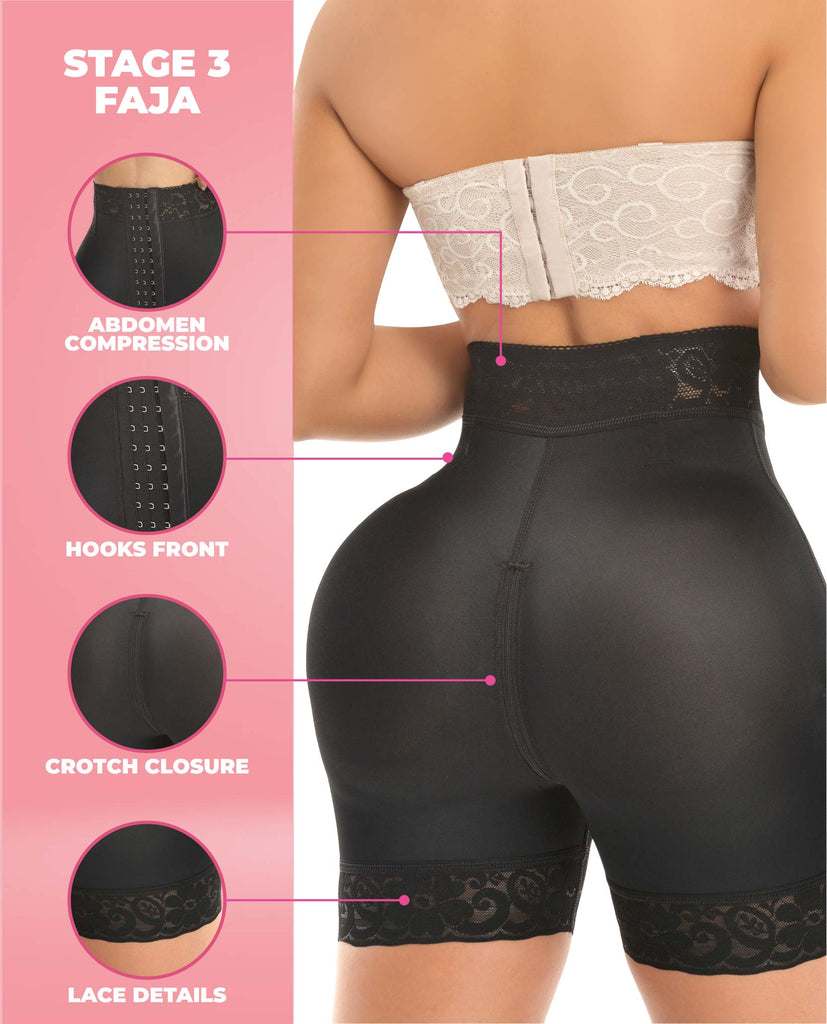REGIA 1597 – Invisible Luxury Lace Shorts | Stage 5 Colombian Compression with 3-Row Hooks & Instant Butt Lift
