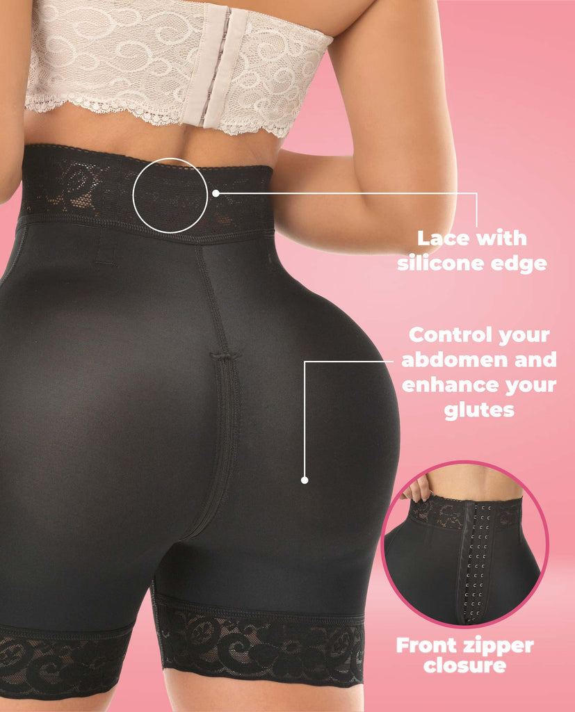 REGIA 1597 – Invisible Luxury Lace Shorts | Stage 5 Colombian Compression with 3-Row Hooks & Instant Butt Lift