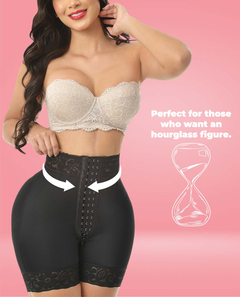 REGIA 1597 – Invisible Luxury Lace Shorts | Stage 5 Colombian Compression with 3-Row Hooks & Instant Butt Lift
