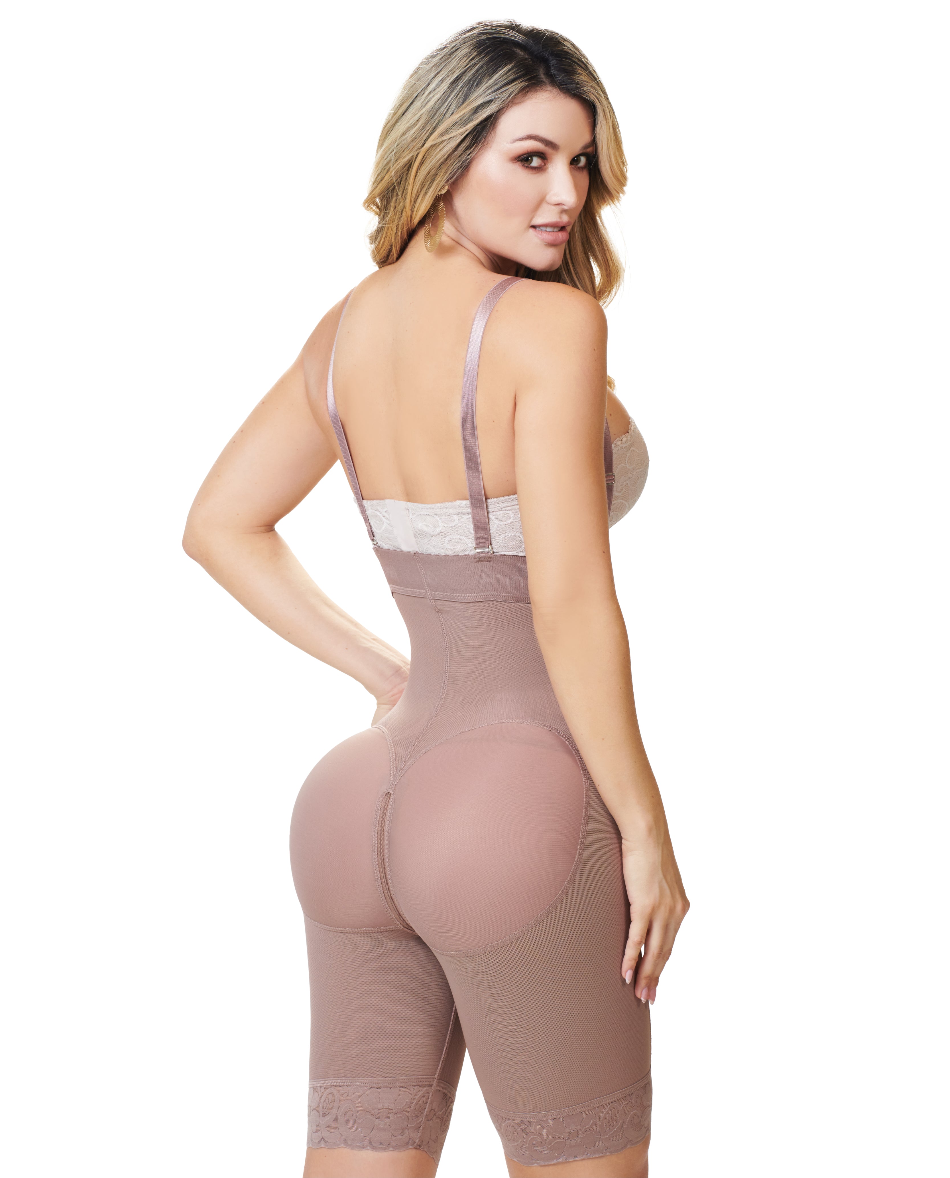 6152 Vanessa mid thigh Strapless body shaper with crotch zipper – Full-Body Colombian Faja | Compression Shapewear