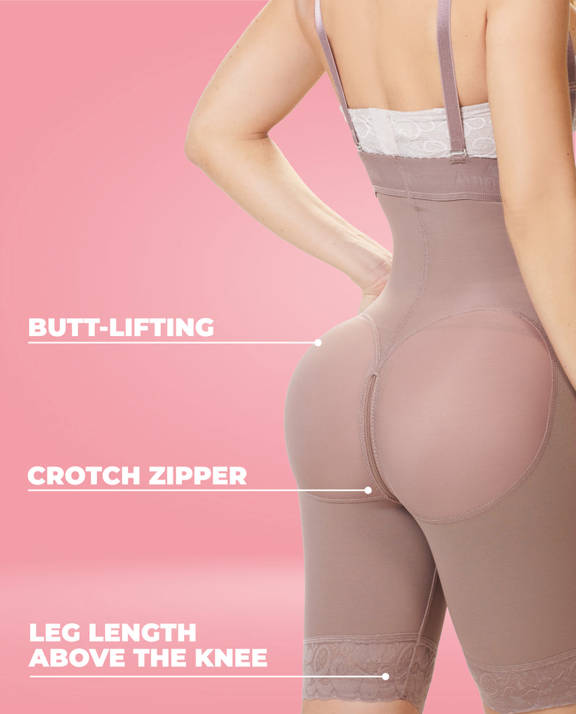 6152 Vanessa mid thigh Strapless body shaper with crotch zipper – Full-Body Colombian Faja | Compression Shapewear