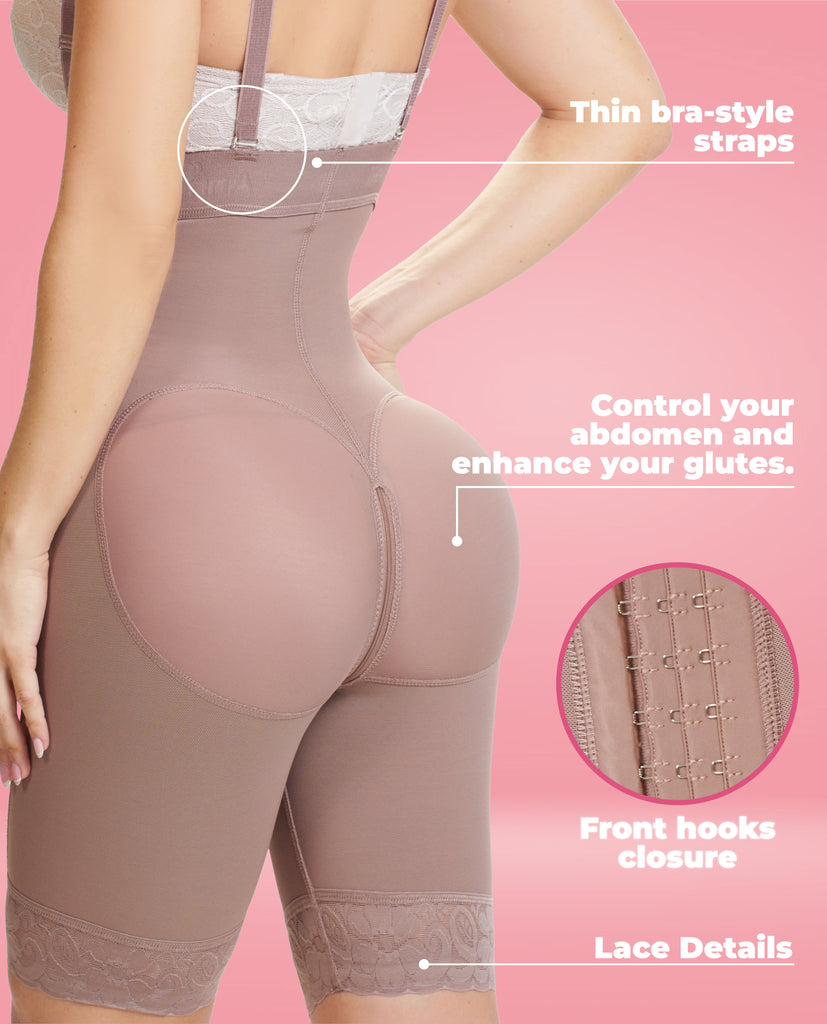 6152 Vanessa mid thigh Strapless body shaper with crotch zipper – Full-Body Colombian Faja | Compression Shapewear