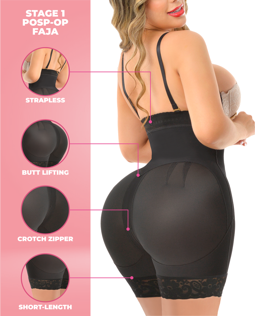 Maya stage 4 BBL Maintenance & Lifestyle Colombian Faja 3 hooks no bra short leg shapewear  Bootylove ™